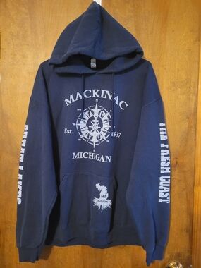 Jerzees Navy Mackinac Michigan Hooded Sweatshirt
